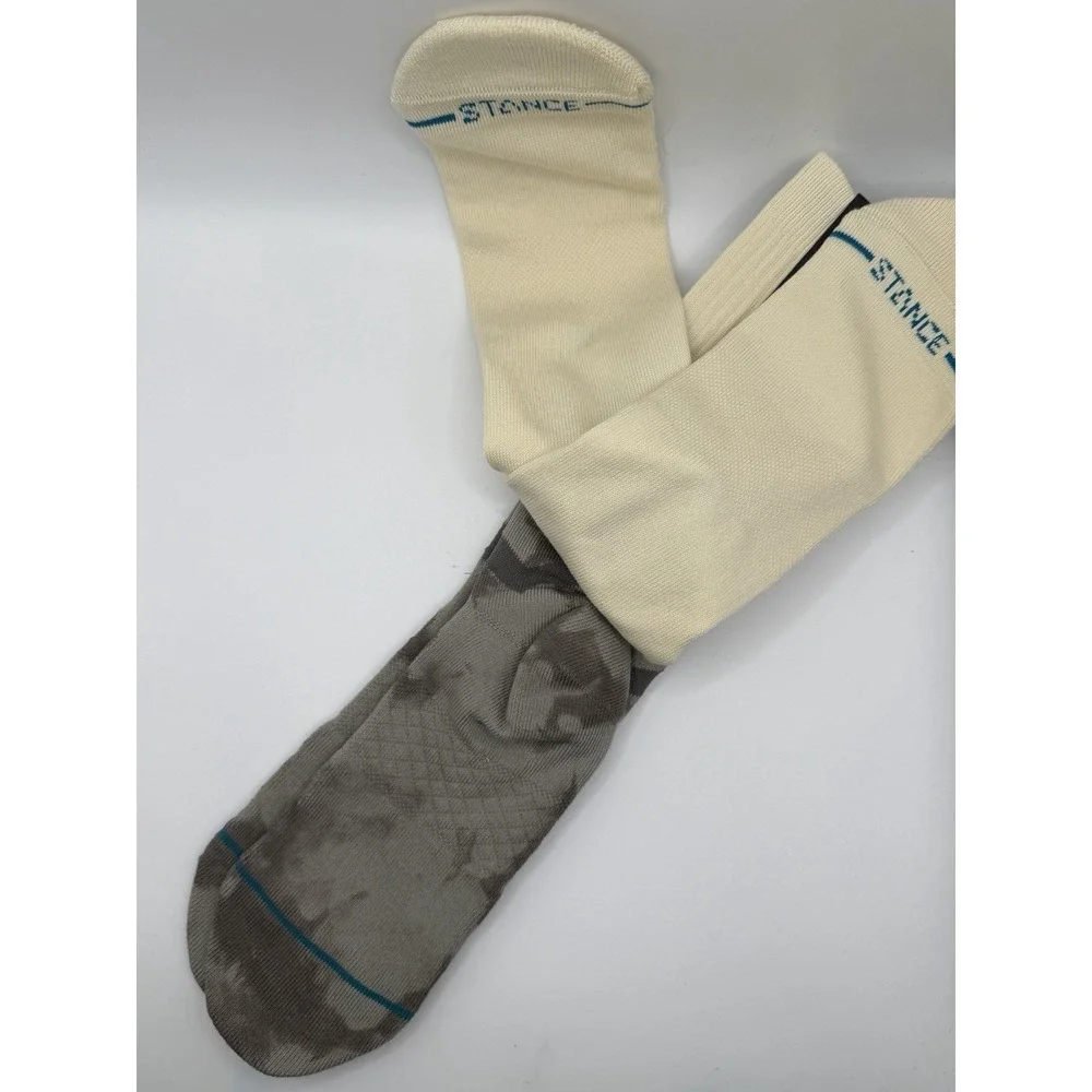Stance Casual 2 Pack Crew Socks Grey Beige Zig Zag Striped Mens Large NWT